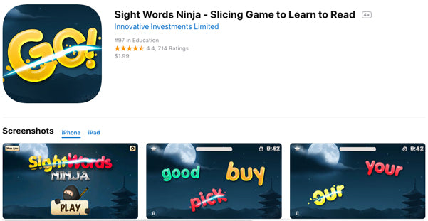 Sight Word Ninja App