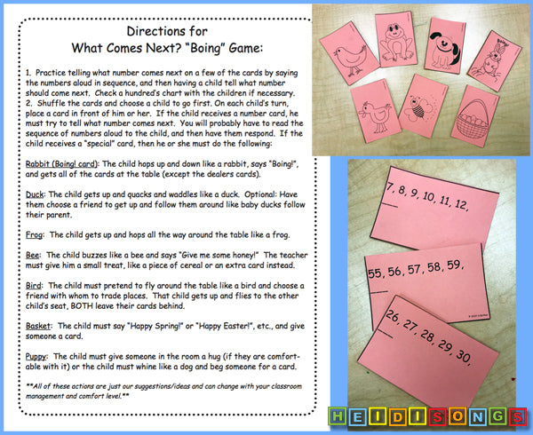 What Comes Next? Boing Game! heidisongs, numbers, kindergarten, whole group games