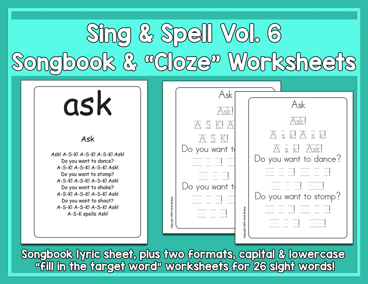 sight words 6 songbook worksheets heidisongs heidi songs