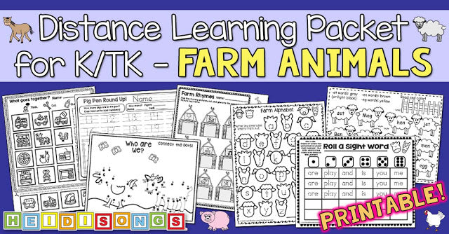 Farm Animals! Distance Learning Packet for K/TK (Printable!)
