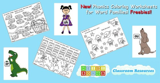 Phonics Coloring Worksheets for Word Families!