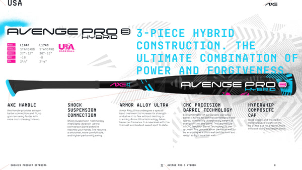 2024 Avenge Pro 3 Hybrid USA Standard Handle | Axe Bats
