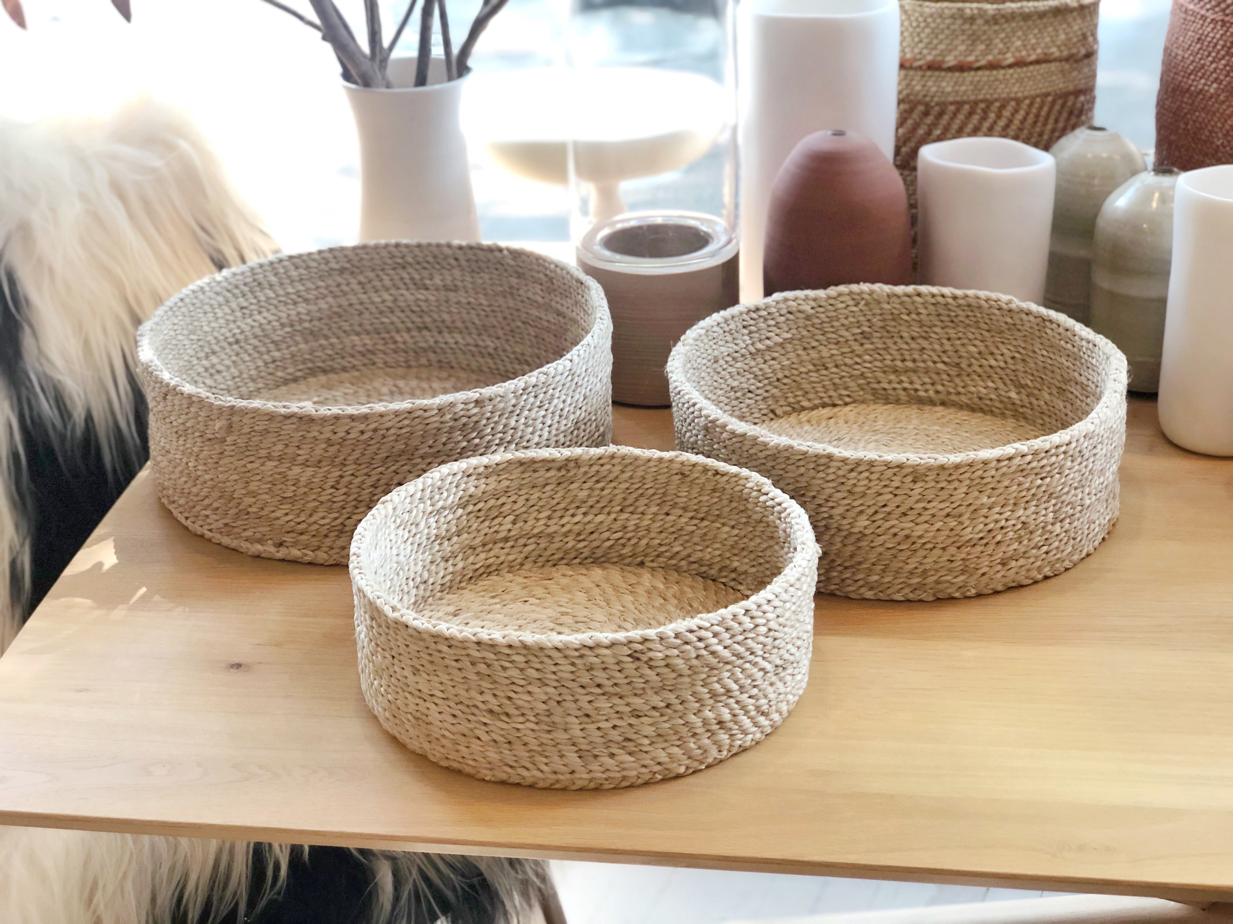 Handwoven Jute Basket Natural Round Tray Small