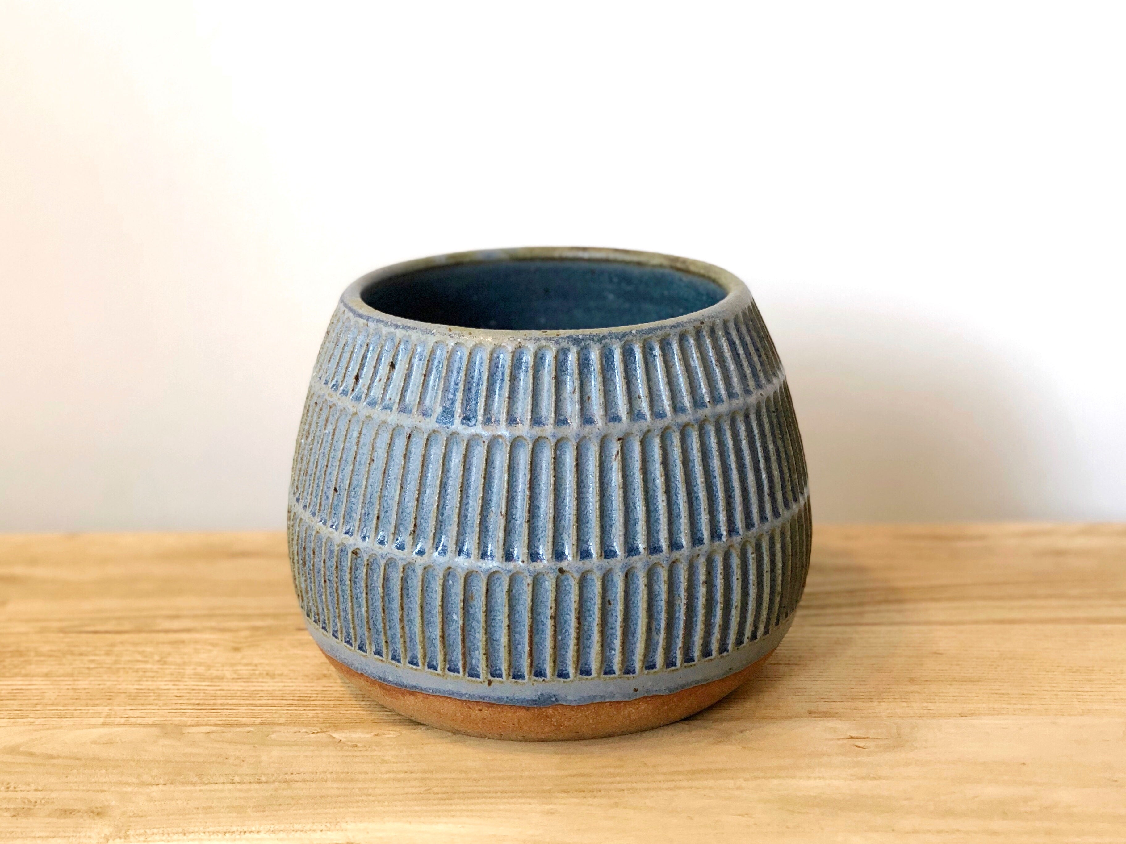 Ceramic Carved Planter - Blue