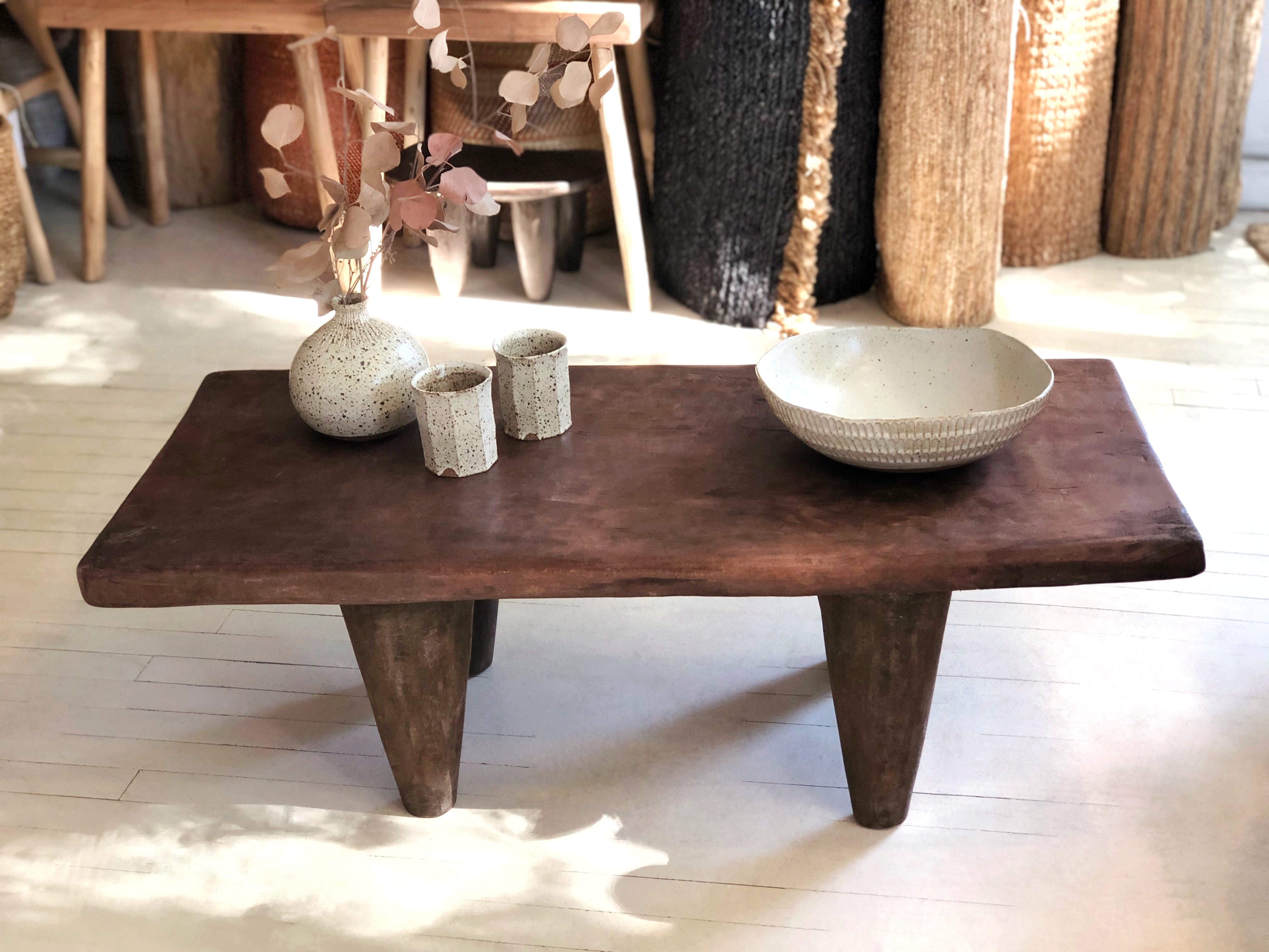 Handcarved Vintage African Large Wood Bench / Coffee Table