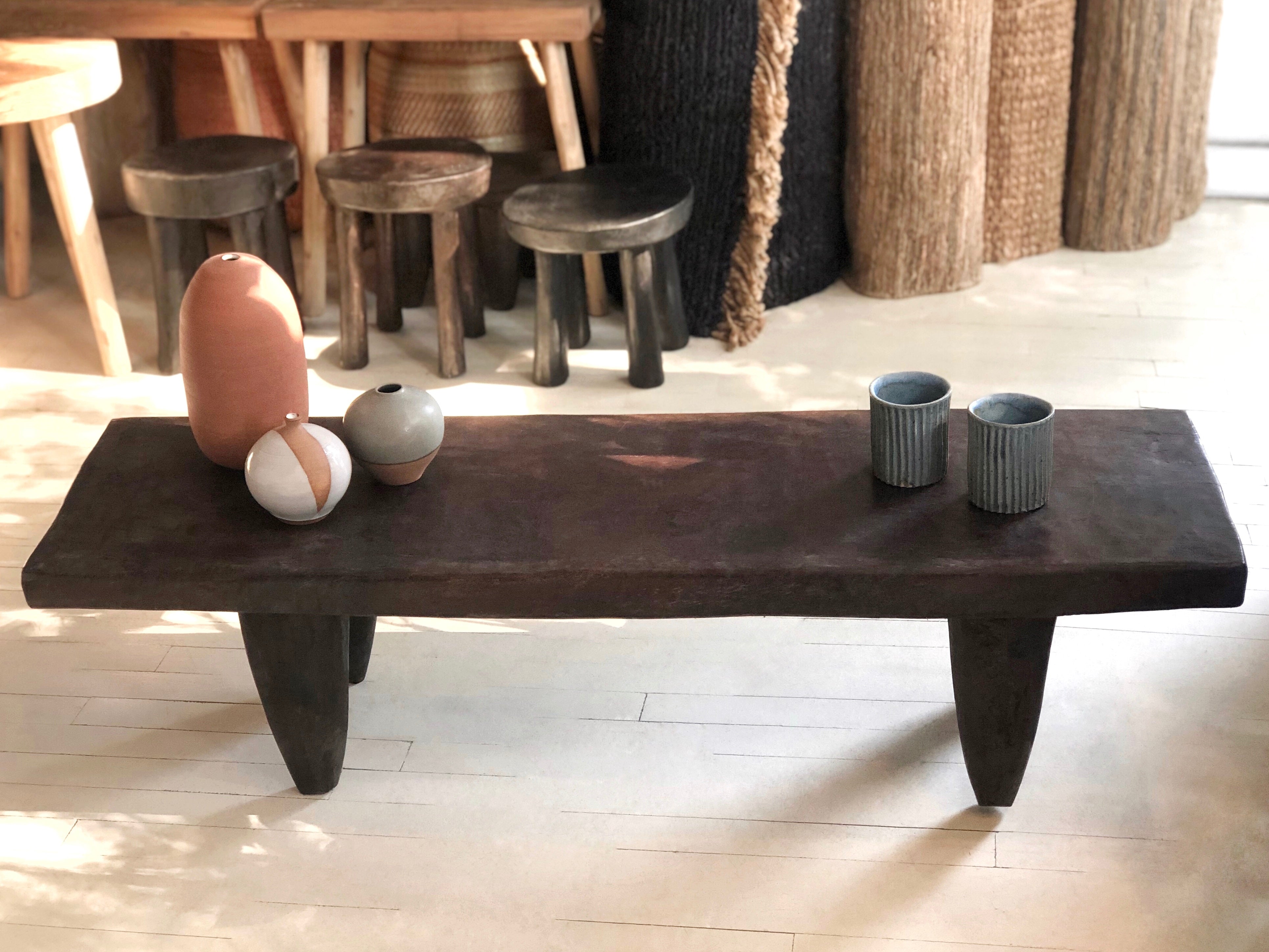 Handcarved Vintage African Long Wood Bench / Coffee Table