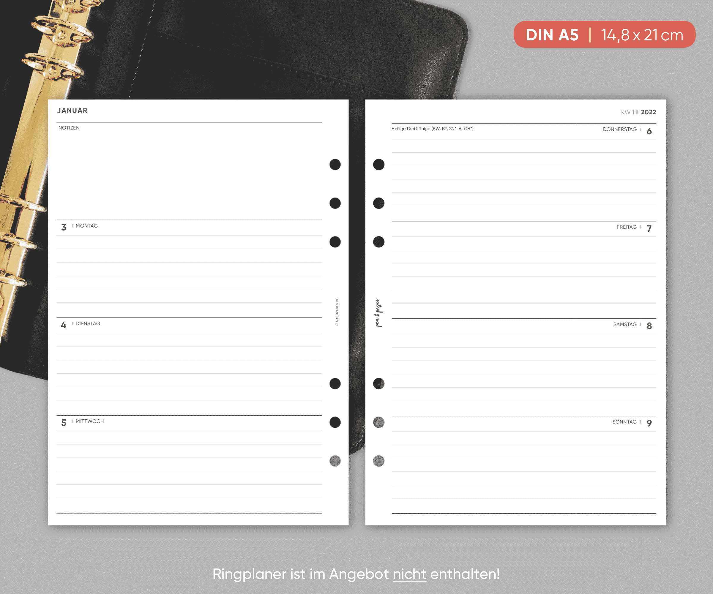 Kalender „Zeilen liniert“ - 1W2S - Din A5 - All in One - pen  pages product image