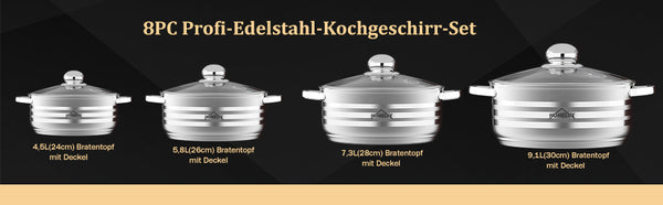 8-teilig Kochtopfset Induktion Homelux Glasdeckel Spülmaschinenfest Kompatibel mit allen Herdarten Langlebige Konstruktion klassisches Design