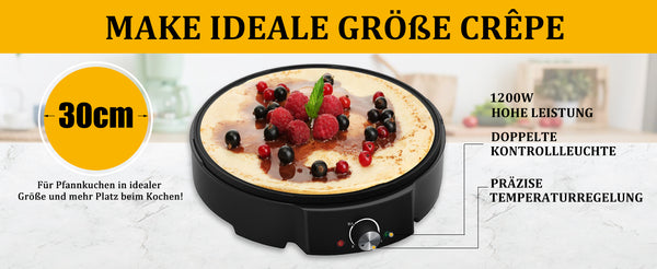 HOMELUX Crêpe Maker 1200W Vielseitig & effizient! Stufenlose Temperaturregelung, Antihaftbeschichtung, praktisches Zubehör, einfache Reinigung