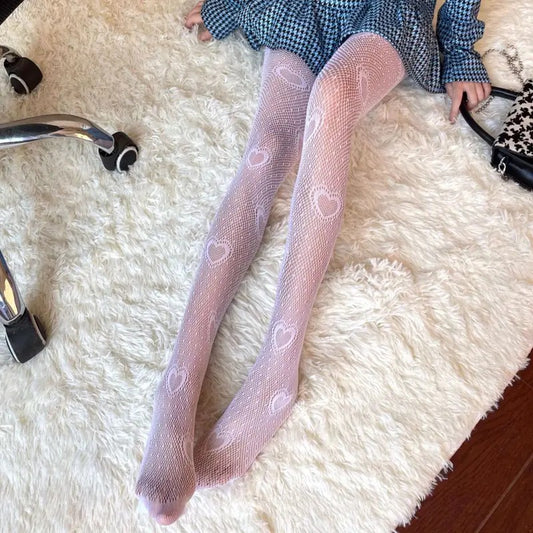 Rose Patterned Fishnet Tights Jacquard Stockings High Waist