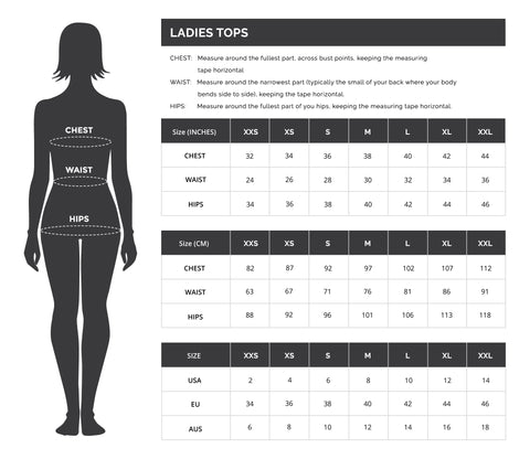 LADIES TOPS - SIZE CHART – DUDE Clothing