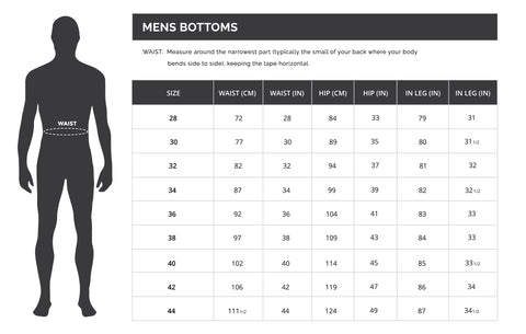 MEN’S BOTTOMS UNSTRUCTURED - SIZE CHART – DUDE Clothing