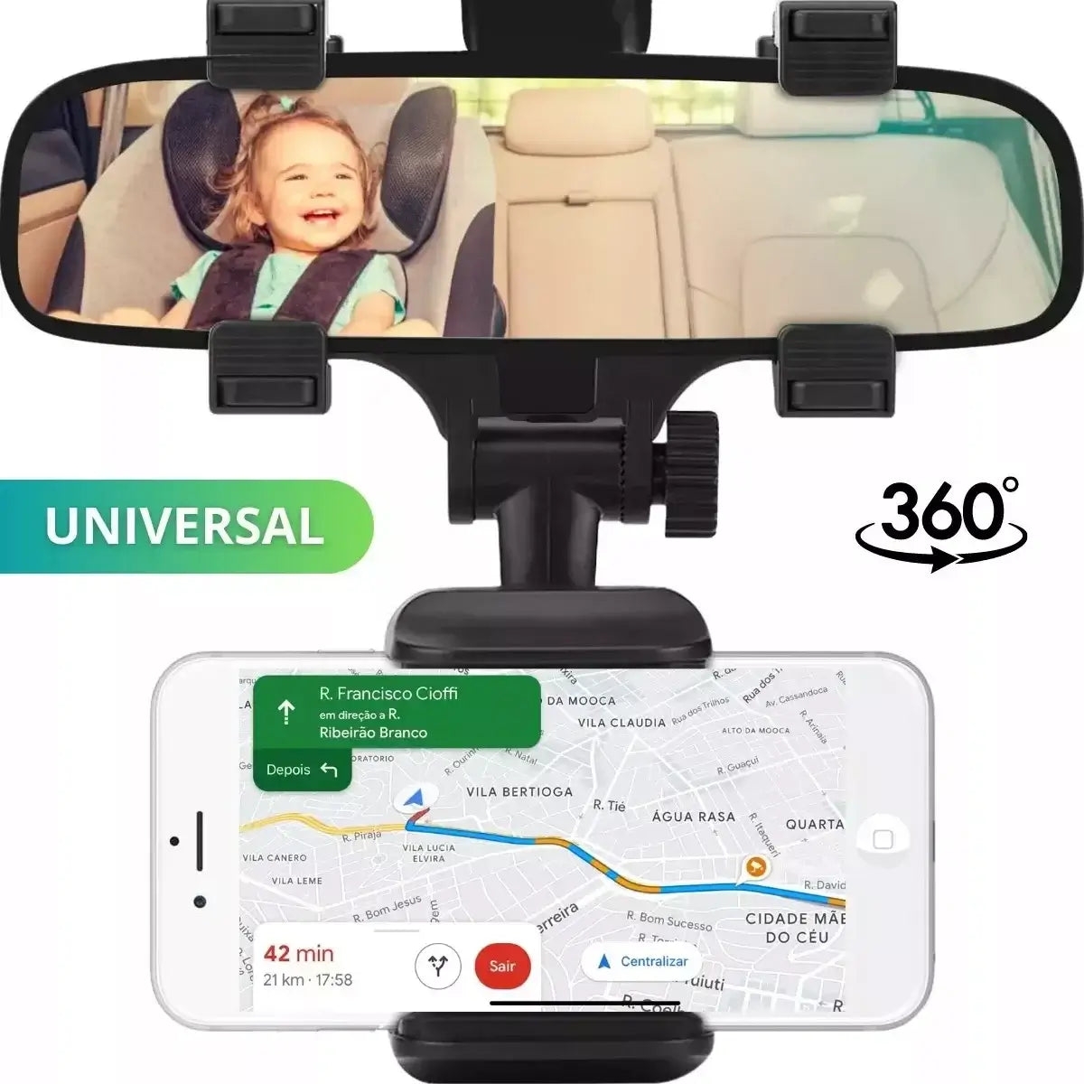 Suporte celular veicular automativo encaixe no retrovisor