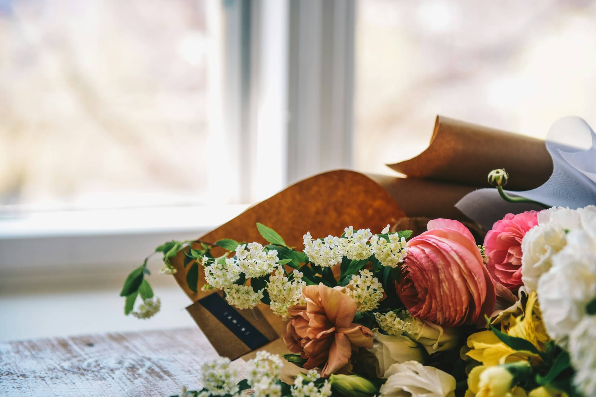 A bouquet of flowers on a table