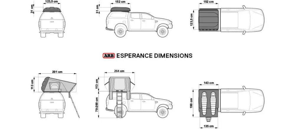 ARB Esperance RTT Dimensions Open and Closed