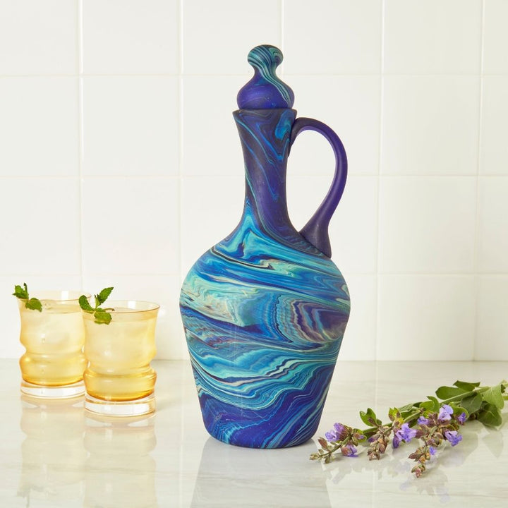 Red Blue Long glass Cups ~ Nouveau Rueven Hebron Glass Art