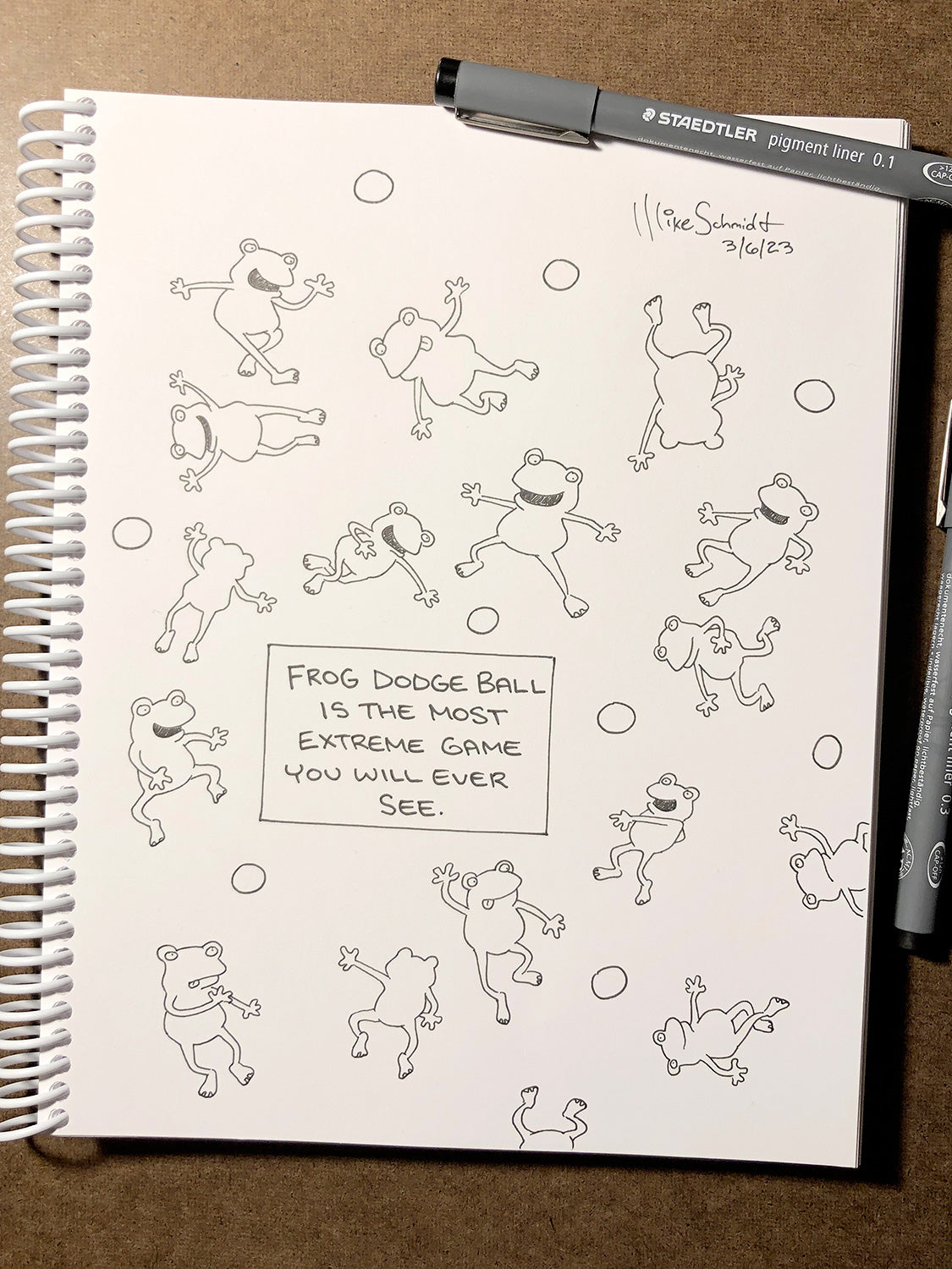 frog dodge ball, daily doodle, my daily doodle book, journaling
