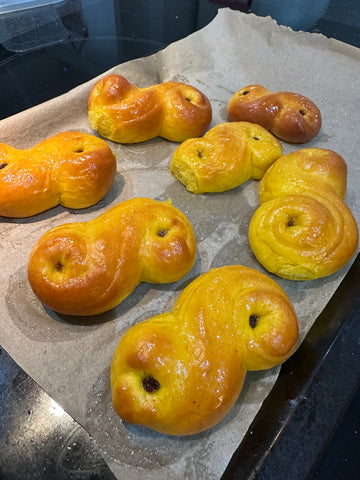 Home made Lucia saffron buns, also known as lussekatter.