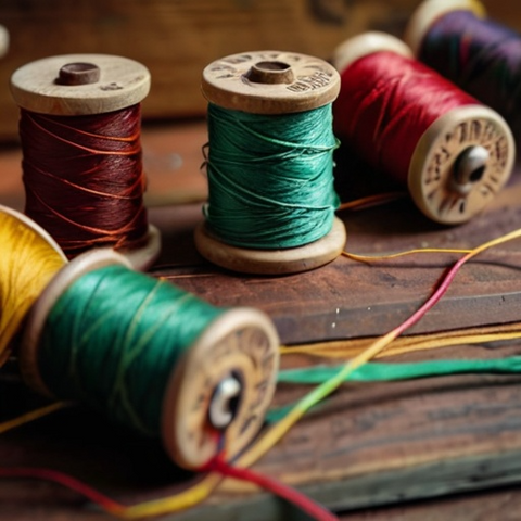 Spool of colourful threads for leather crafting and hand sewing
