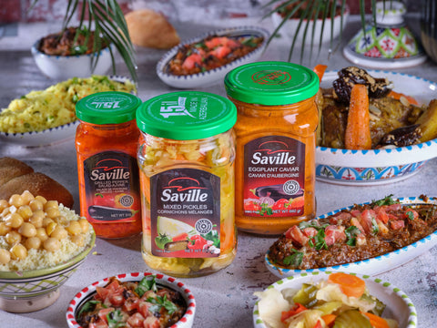 Saville products on a table surrounded by appetizing dishes