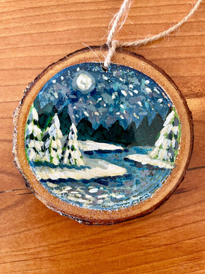 WINTER RIVER SCENE WOOD ORNAMENT - Florence Farmstead