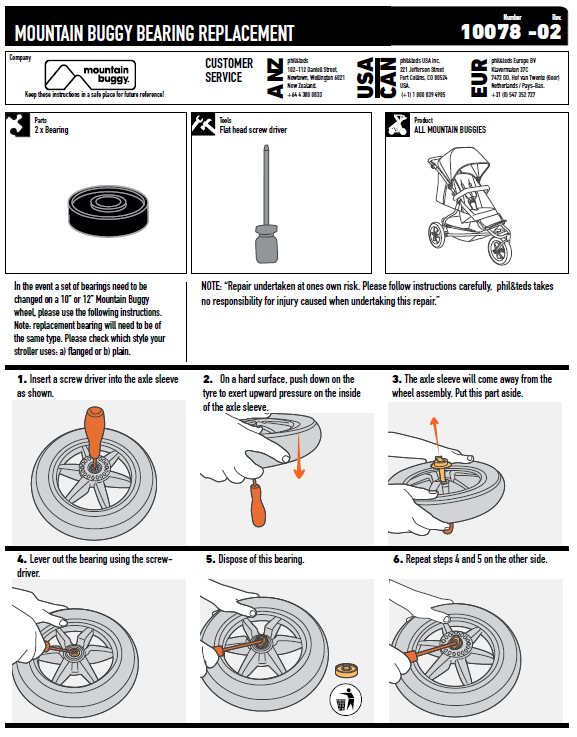 Mountain Bugg bearing replacement instructions