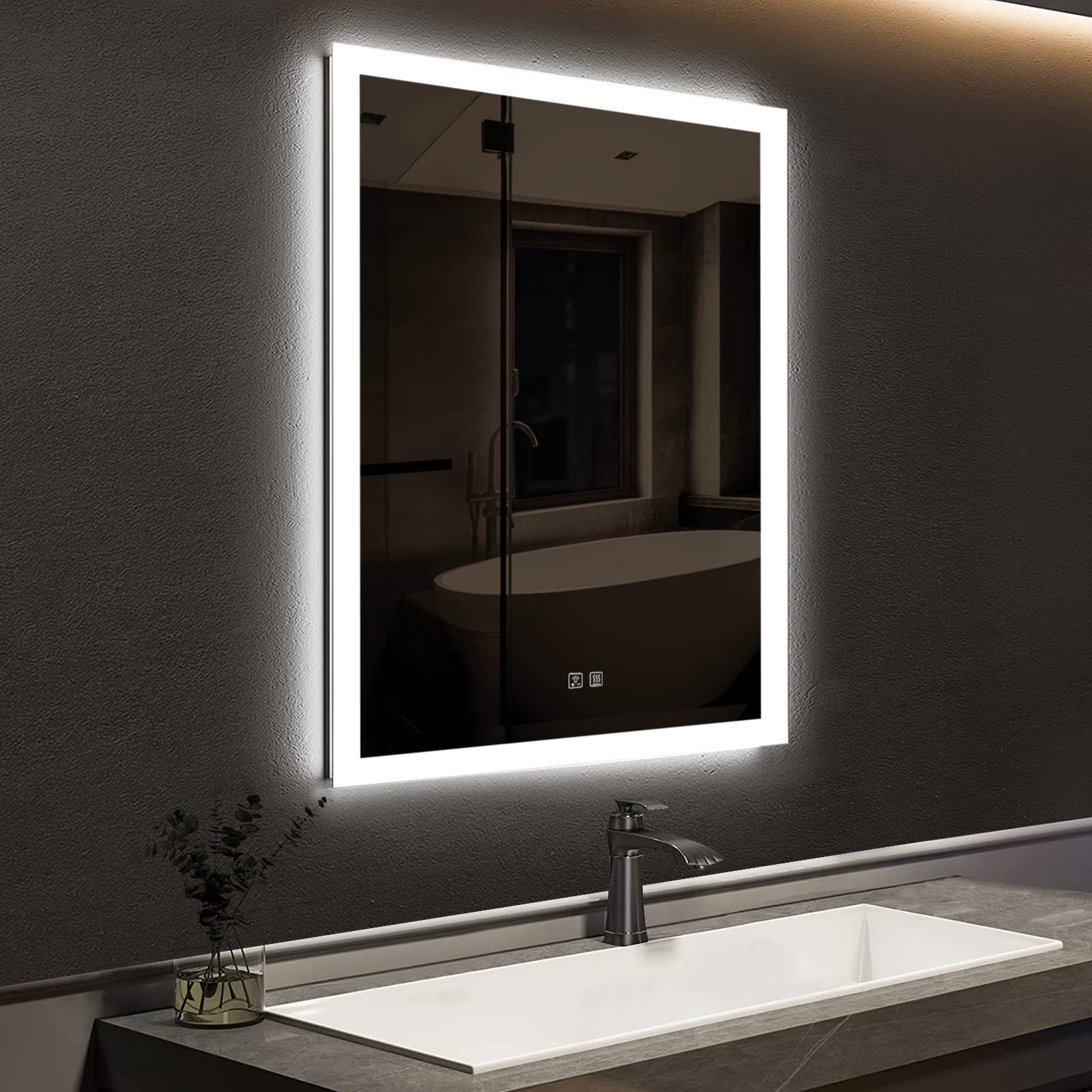 Frameless Rectangular Led Bathrooms Mirrors with Dimmable Lights