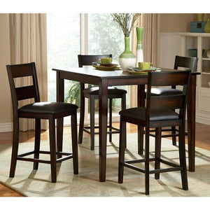 5 Piece Wooden Counter Height Table Set, Espresso Brown - LB Dining Furniture