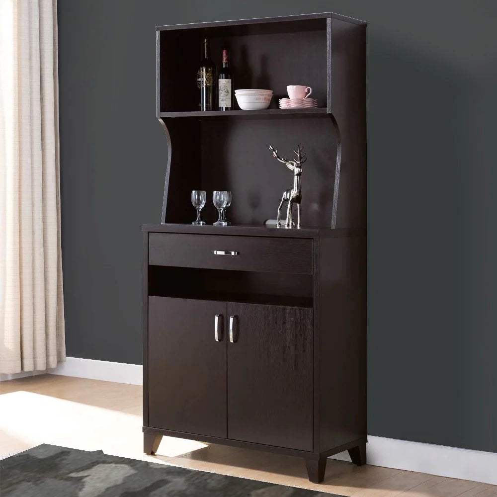 Wooden 2 Door Bakers Cabinet With 3 Open Shelves And 1 Drawer In Brown - BM204153