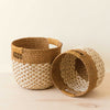 Golden Brown Round Baskets, set of 2 - Handcrafted Bins