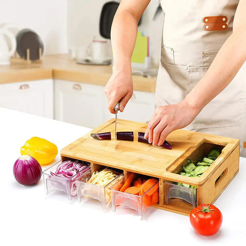 Bamboo cutting board with containers – Ivaky