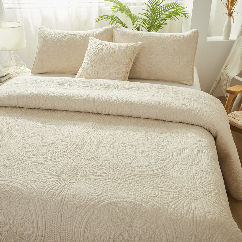 beige bedspread