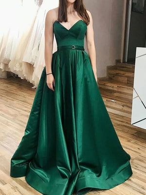 A line satin long prom dress - etyou