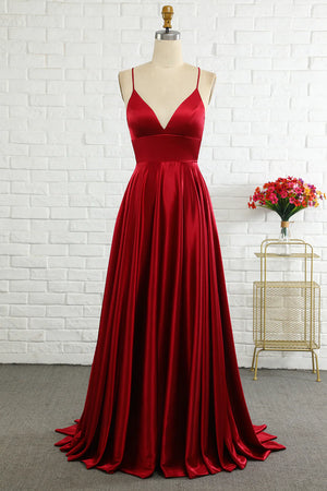 A Line Spaghetti Straps Long Prom Dress - etyou