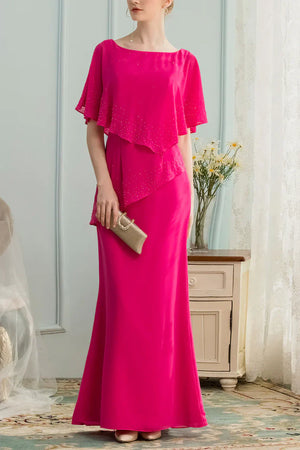 A-line Long Chiffon Bridesmaid Dress Mother of the Bride Dresses With Beading - etyou