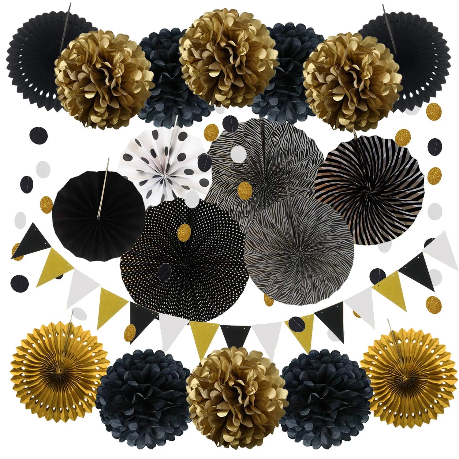 Festive 21-Piece Paper Fans & Bunting Set - Image 4