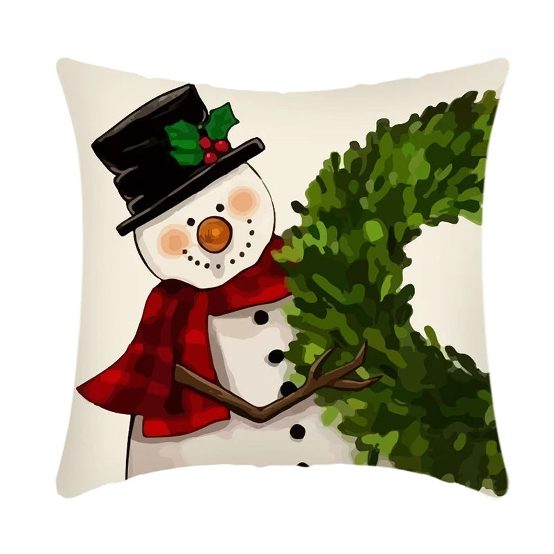Festive Snowman Elk Linen Pillow Cover 45x45cm - Image 26