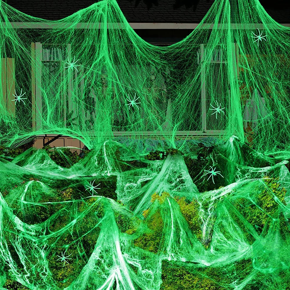Haunting Luminous Spider Web with Spooky Spiders