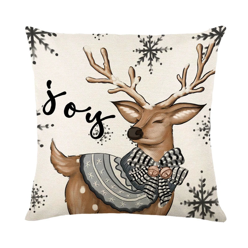 Festive Snowman Elk Linen Pillow Cover 45x45cm - Image 36