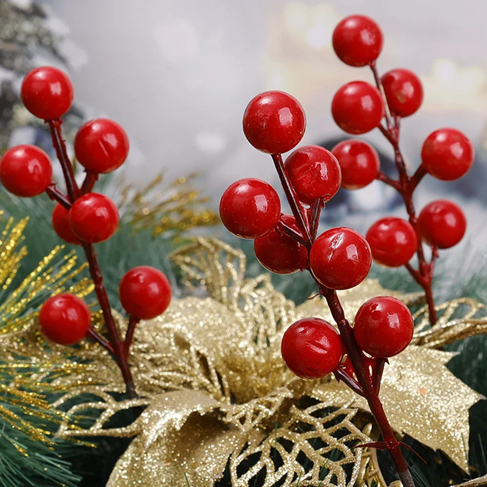 Festive Red & Gold Artificial Berries for Christmas Decor - Image 3