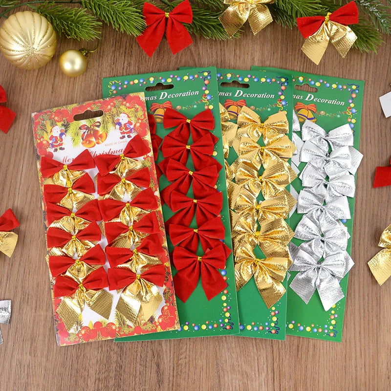 Charming Red Gold Mini Christmas Bow Ornaments - Image 6