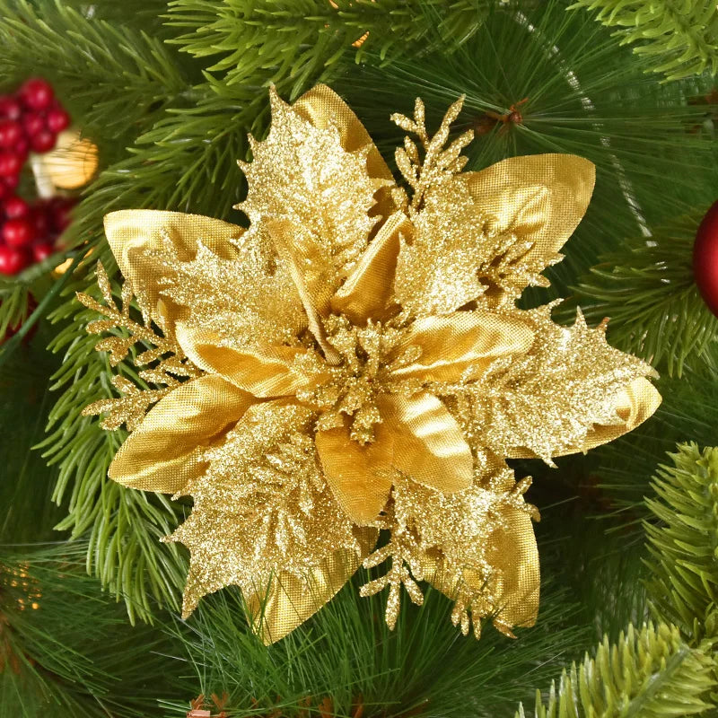 10/5Pcs Glitter Christmas Flower Ornaments - Image 19