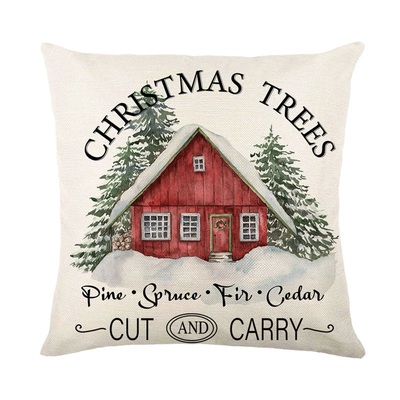 Festive Snowman Elk Linen Pillow Cover 45x45cm - Image 4