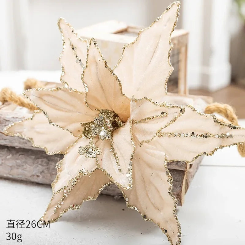 26cm Glittering Red & White Christmas Flower Decor - Image 17