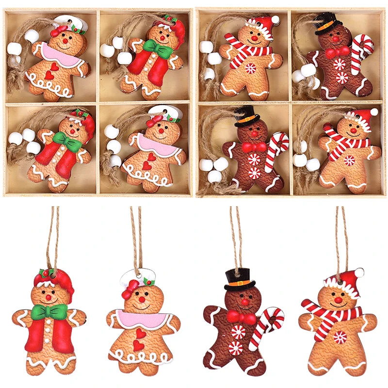 12 Pcs Wooden Gingerbread Man Ornaments for Christmas Decor