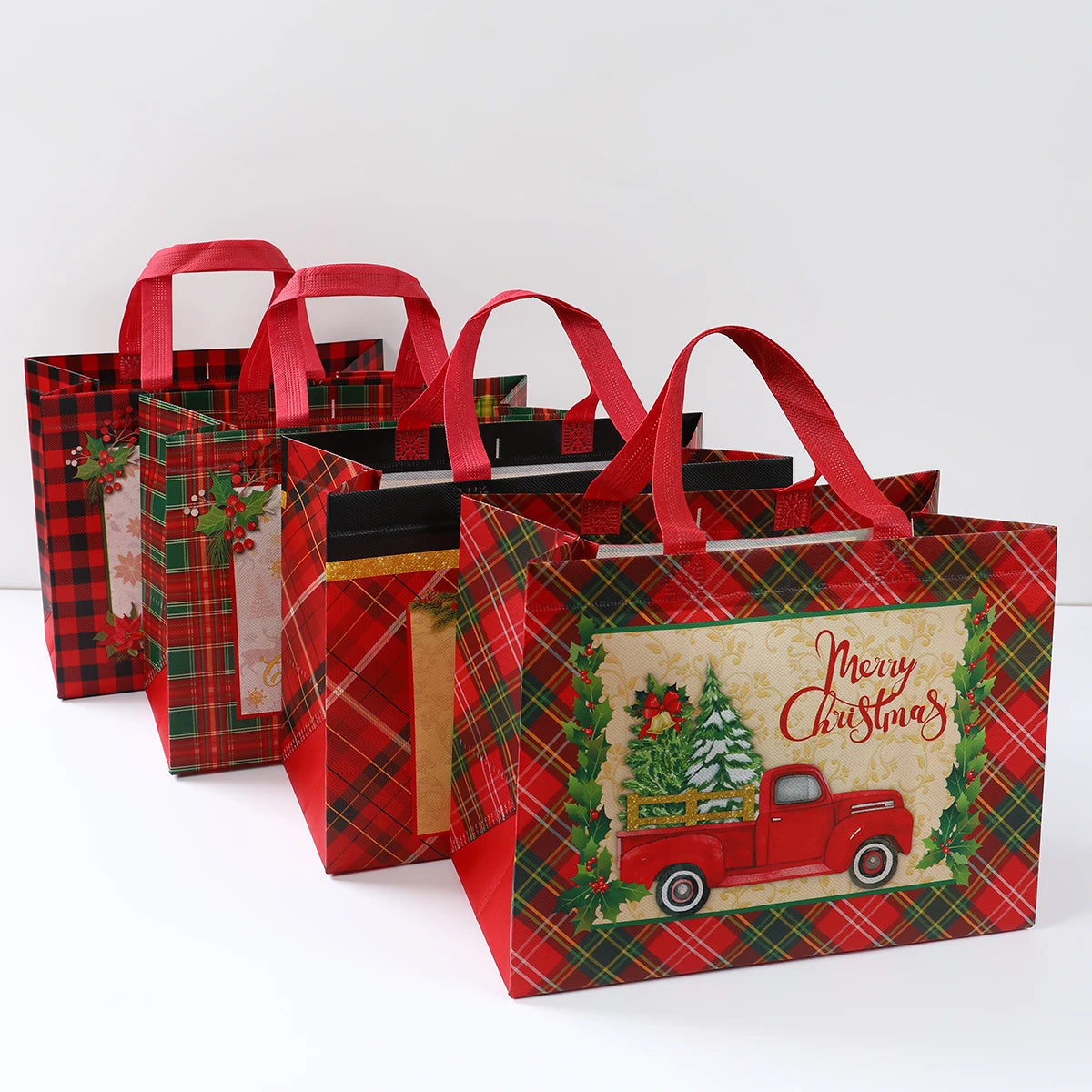 Festive Elk Plaid Christmas Gift Bag - Image 8