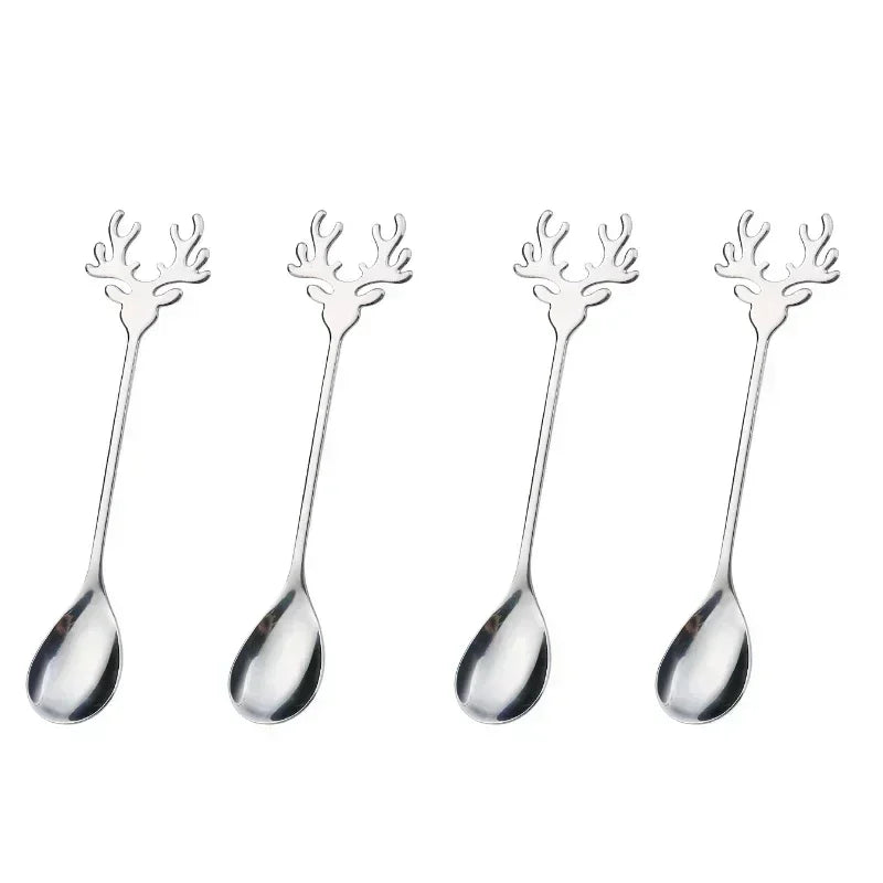 4 Christmas Elk Head Coffee Spoons for Festive Decor - Image 19