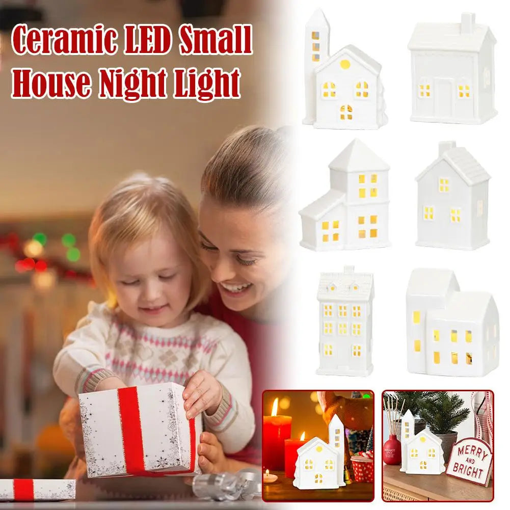 Rustic Lighted Ceramic Christmas Village Ornaments - Image 7