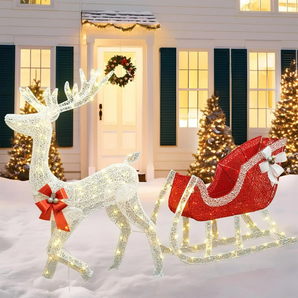 Illuminated White Reindeer & Red Sled Set - Image 3