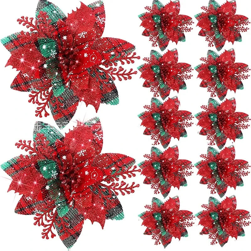 Sparkling Pink Christmas Flower Ornaments - 5/10 Pcs - Image 9